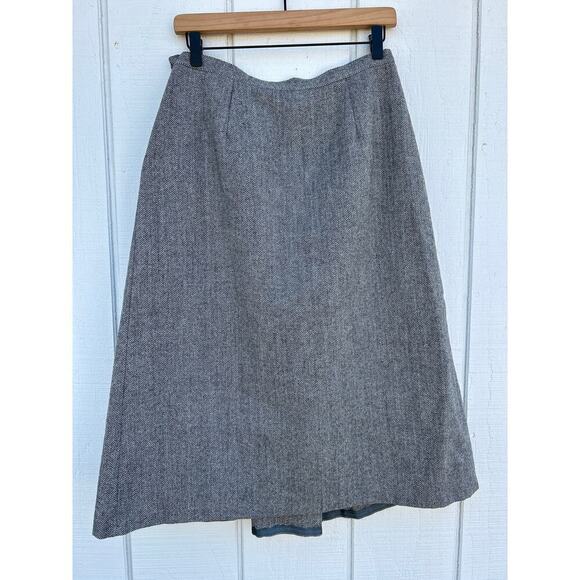 Gorgeous Vintage Midi Skirt, Tweed, Pockets, Front Pleat, Flat Back, Sz 12 - Picture 2 of 5